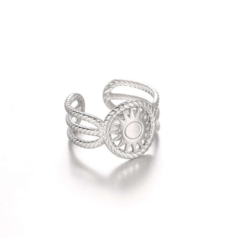 Wholesale Stainless Steel Polished Electroplated Open Ring with Stone Inlay Retro Design Everyday Wear