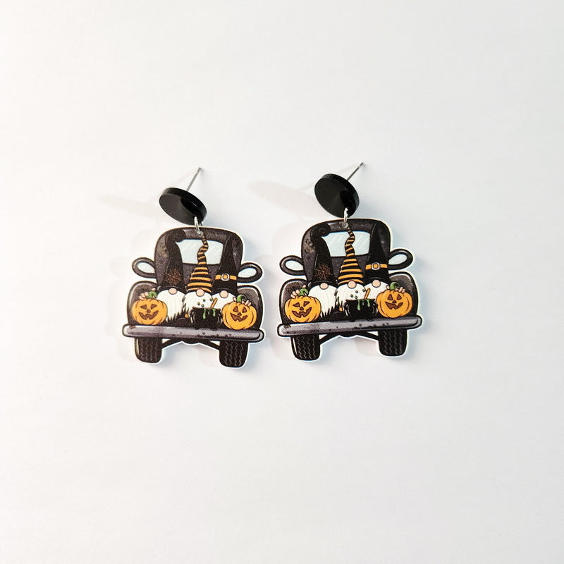 Wholesale Halloween Rainbow Elf Pumpkin Girls Bat Truck Love Resin Earrings ACC-ES-XP030