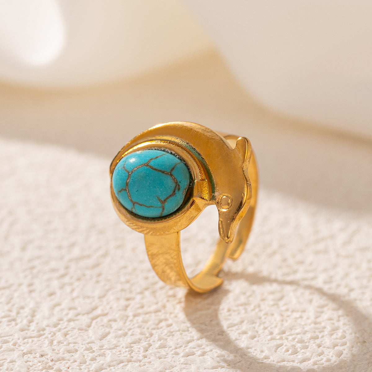 Wholesale Stainless Steel 18K Gold Open Turquoise Ring