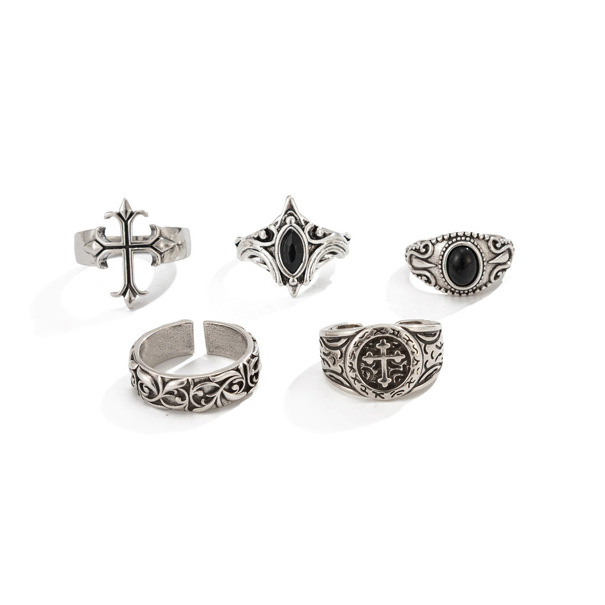 Wholesale Retro Palace Style Alloy Adjustable Open Rings 5-Piece Set - Fashion Jewelry Accessory for Men and Women,  Party Gift