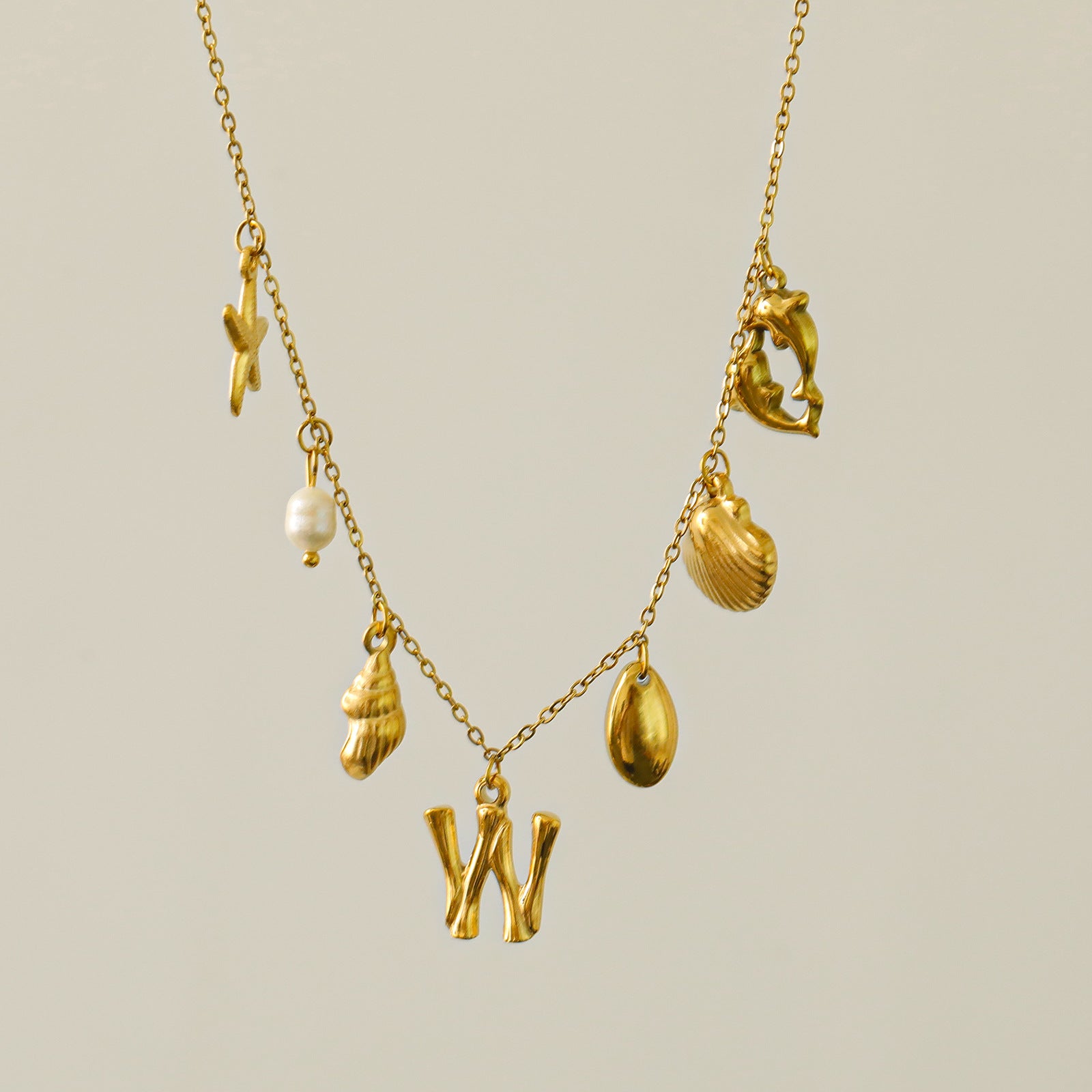 Wholesale 26 Letters Freshwater Pearl Starfish Ocean Series Necklace