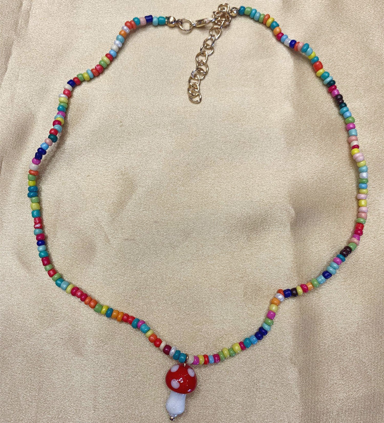 Wholesale creative handmade rice beads cute mushroom necklace