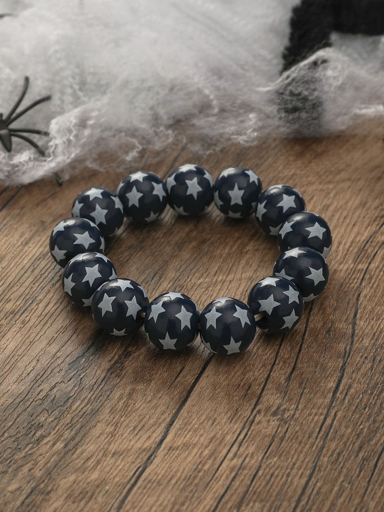 Wholesale Simple Five-pointed Star Polka Dot Printed Wood Beads Bracelet ACC-BT-JunJie014