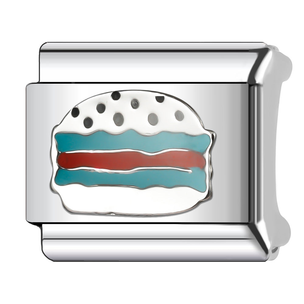 Wholesale Italian Charm Bracelet 9mm DIY Splicing Cake and Burger Gourmet Series Stainless Steel Composable Bracelet