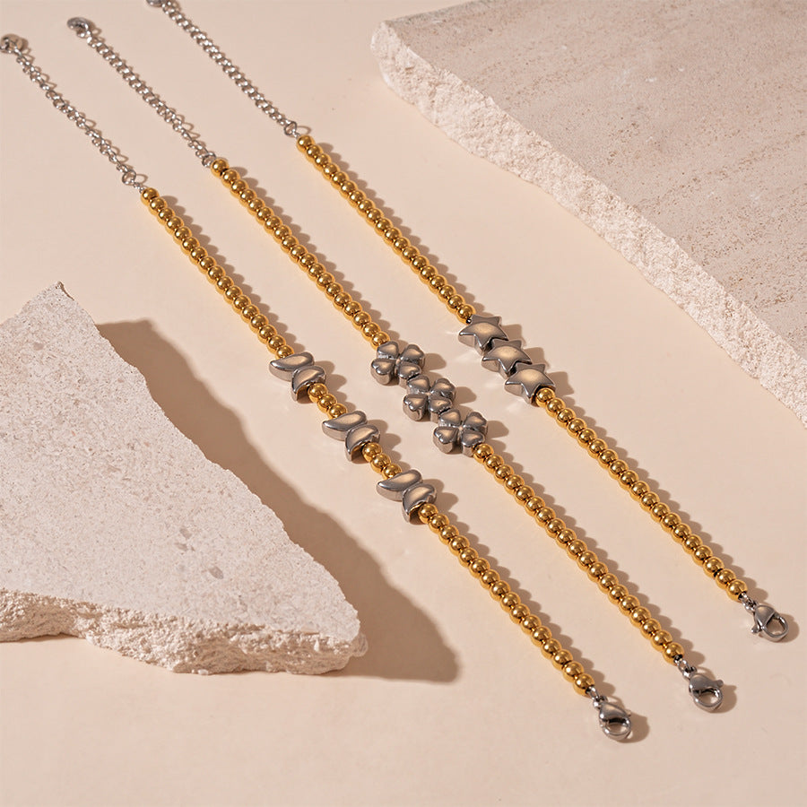 Wholesale Titanium  steel butterfly star flower beaded bracelet