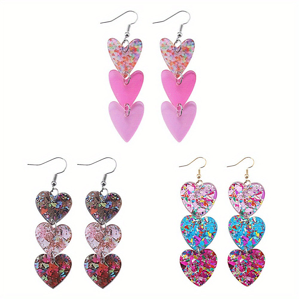 Wholesale  Valentine's Day Love Acrylic Triple Pendant Earrings