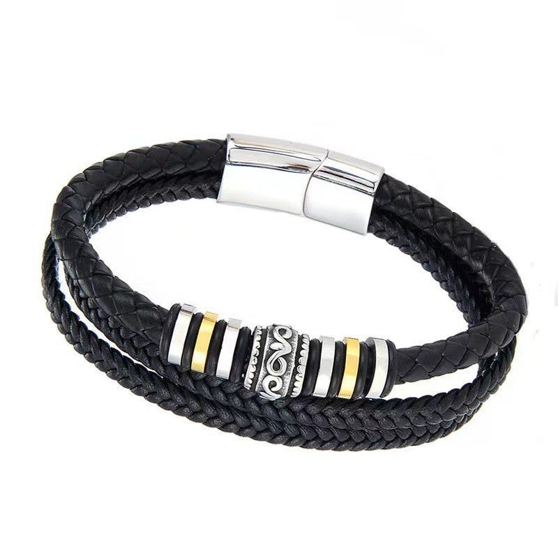 Wholesale Ethnic Style Leather Bracelets Men's Multi-layer Braided Magnetic Clasp Bracelet ACC-BT-Yima001
