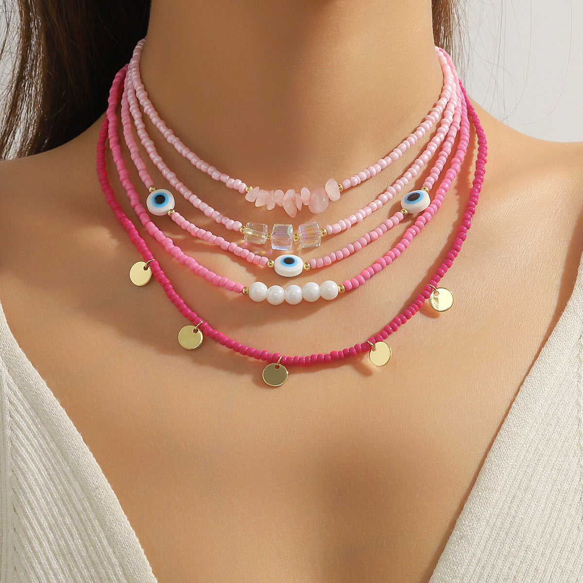 Wholesale  Beaded Necklace Cute Amethyst Natural Stone Beaded l Pearl Necklace suit