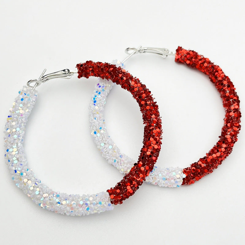 Wholesale 2pairs/pack Sports Cheerleading Big Hoop Sequins Shiny Earrings ACC-ES-HY122