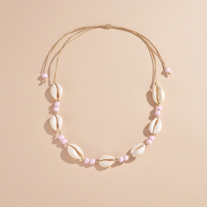 Wholesale Beach Shell Necklace Marine Shell Rice Beads Adjustable Woven Necklace