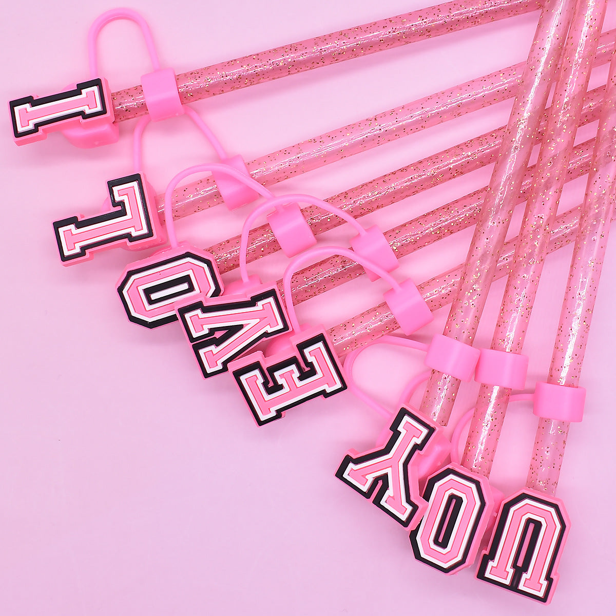 Wholesale Random 100pcs 10mm Straw Tube Cap Pink Letter PVC Soft Rubber Straw Plugs ACC-SCR-RYY011