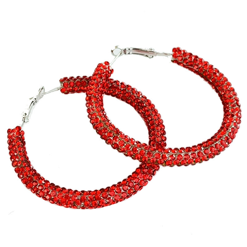Wholesale 2 Pairs/pack Christmas Shiny Red Candy Rhinestone Big Hoop Earrings ACC-ES-HY181
