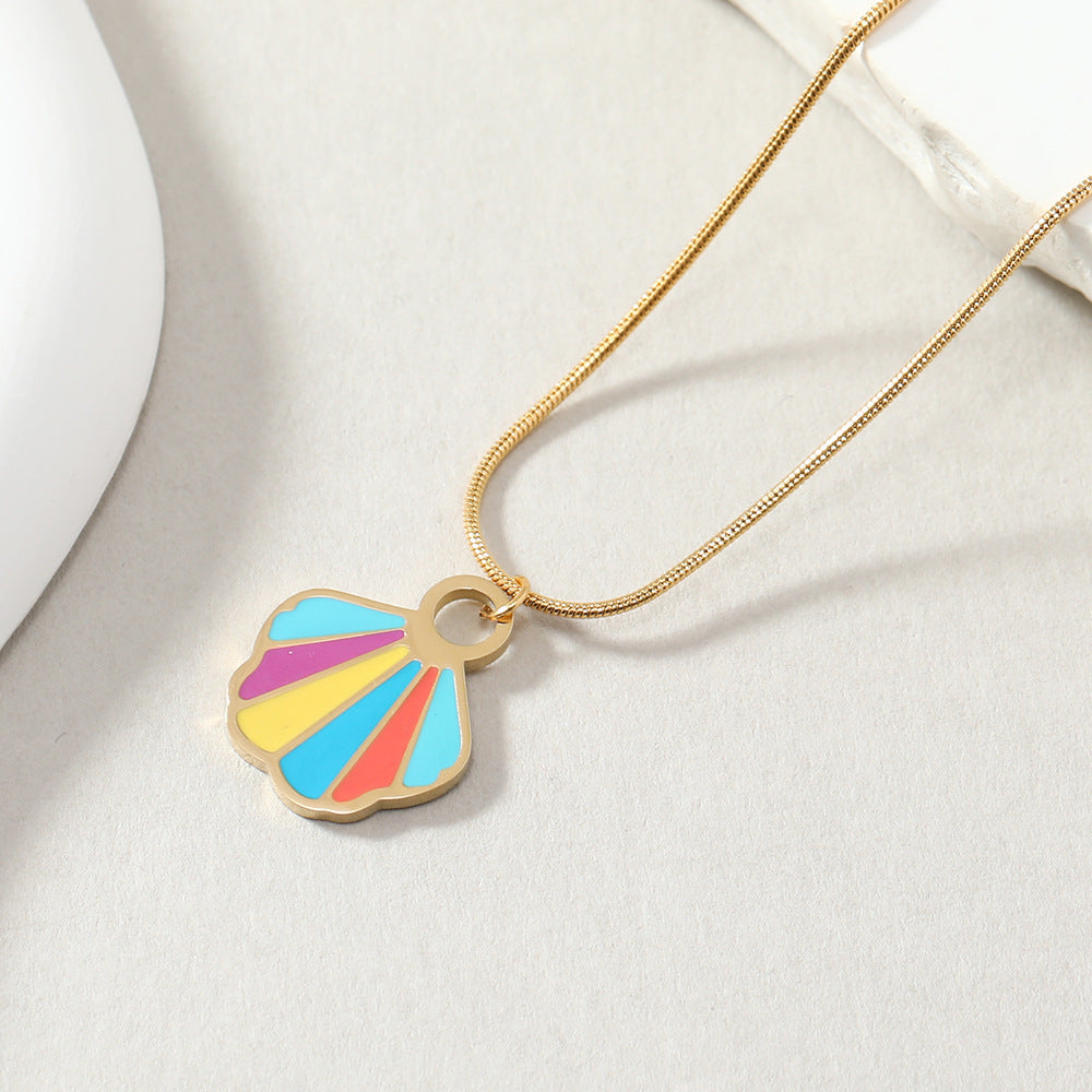 Wholesale Stainless Steel Dopamine Oil Drop Candy Color Butterfly Flower Necklaces ACC-NE-WangG005