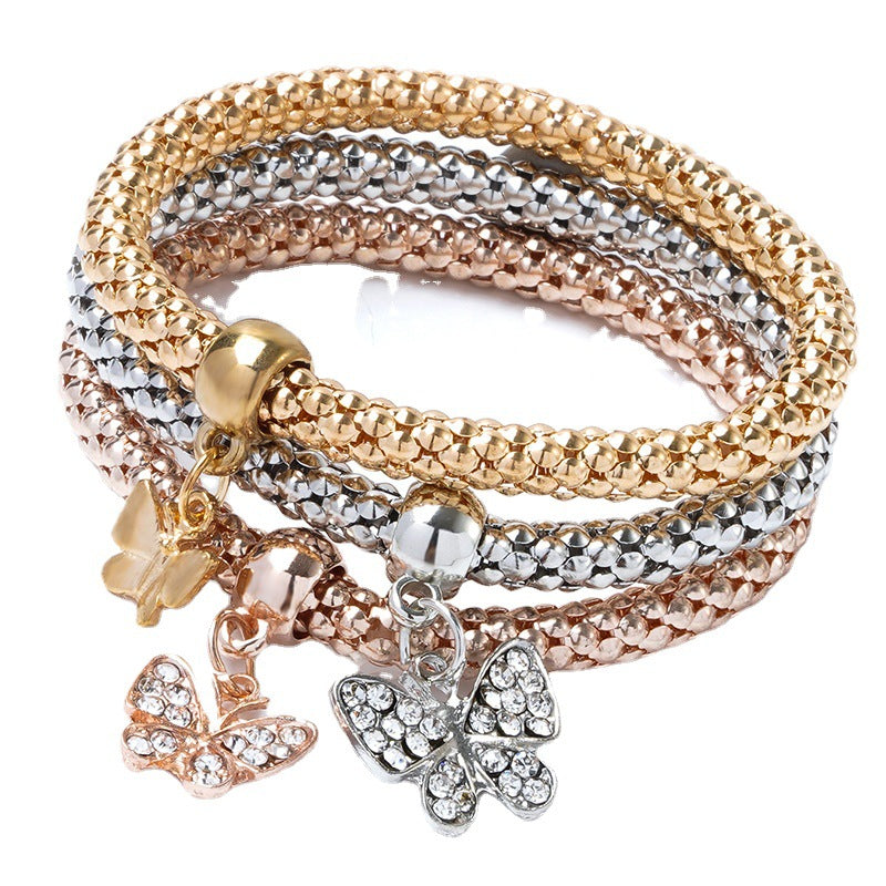 Wholesale Three Color Set Corn Chain Diamond Elephant Pendant Bracelet Layered Bracelet Set ACC-BT-Ditong001