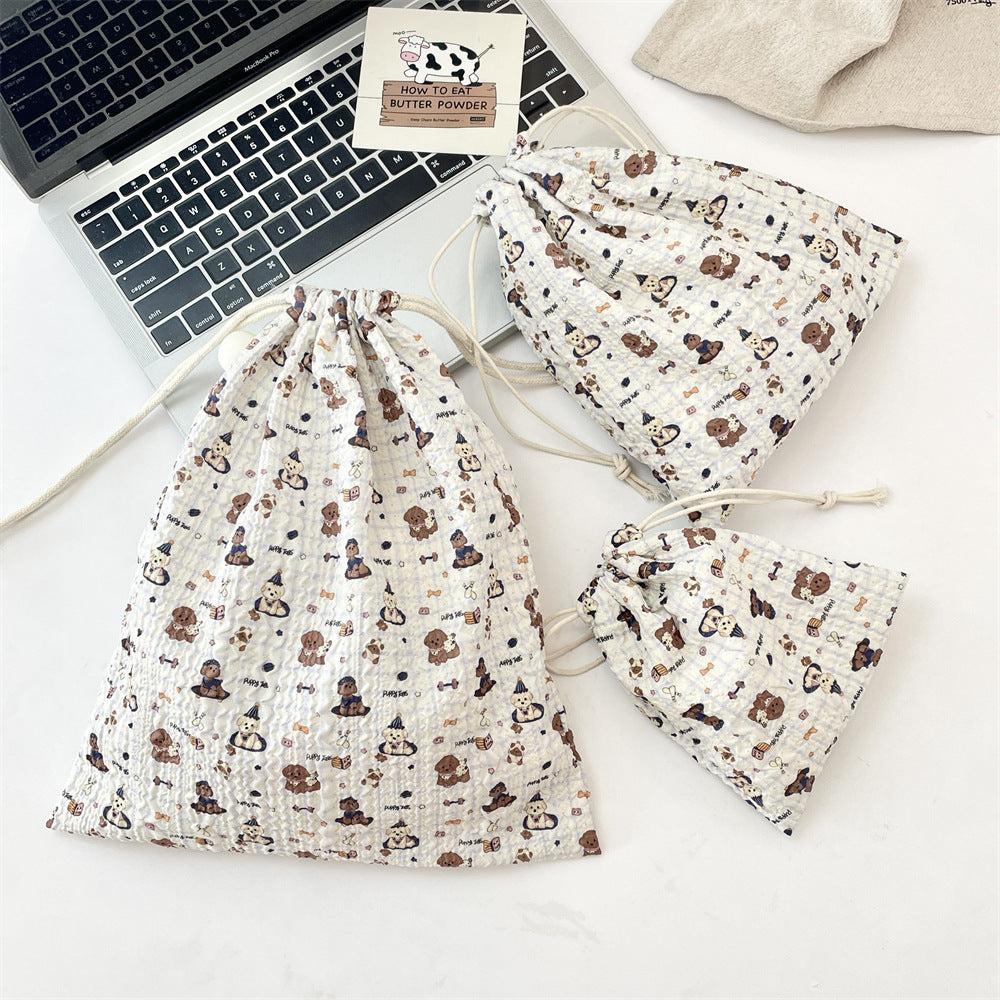 Wholesale Trendy Cartoon Embossed Drawstring Makeup Pouch Small Polyester Cosmetic Storage Bag Dustproof Portable Organizer Fashion Accessory