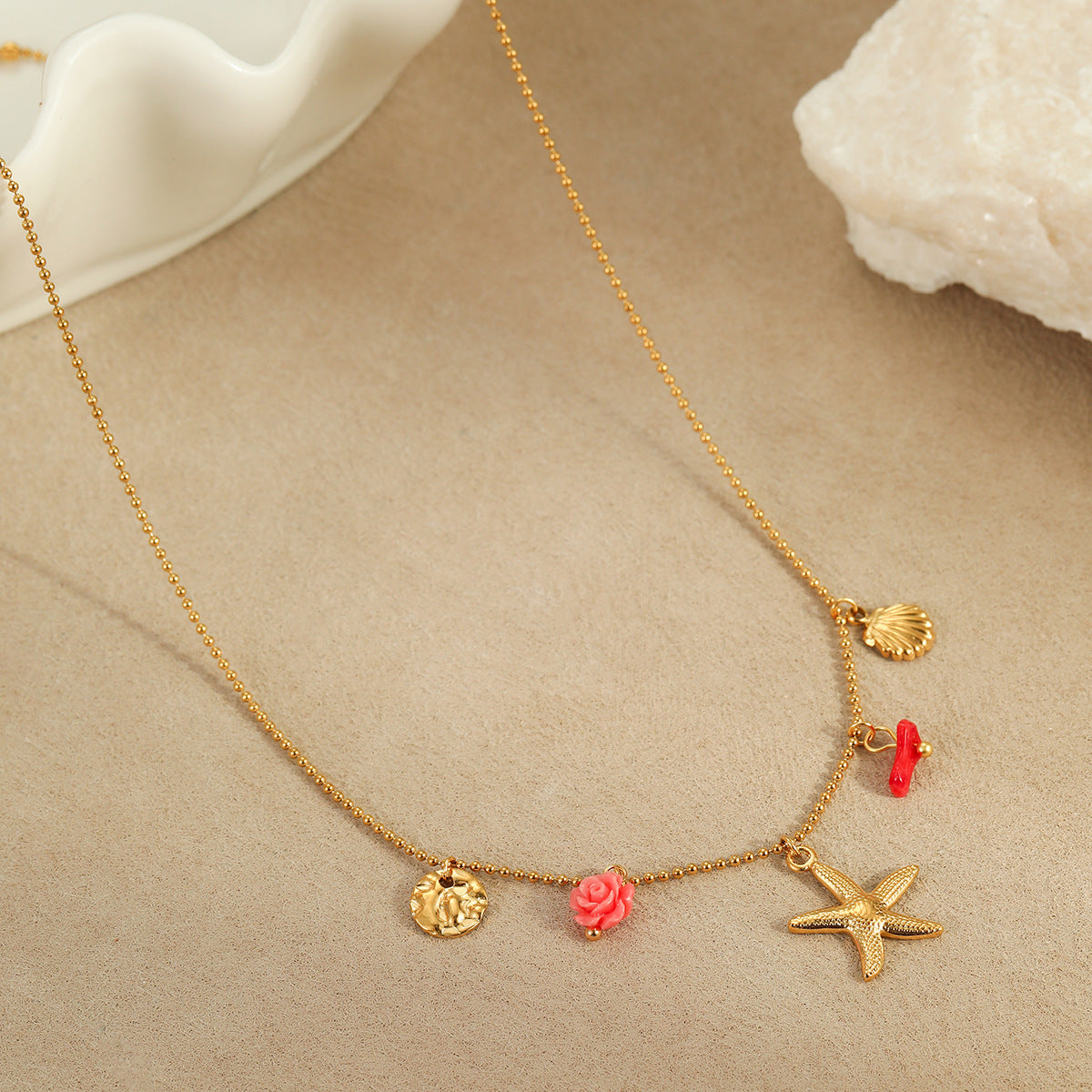 Wholesale Stainless steel summer marine  necklace shell starfish pendant necklace