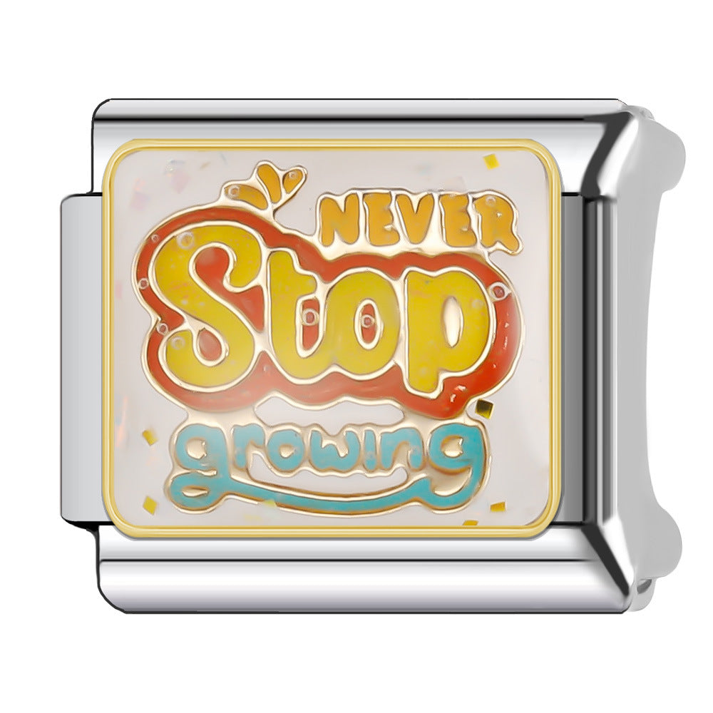 Wholesale Italian Charm Bracelet 9mm DIY Splicing English Short Sentence Series Stainless Steel Composable Bracelet