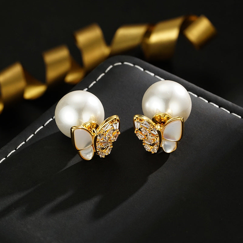 Wholesale Butterfly Beads Zircon Dual-purpose Earrings