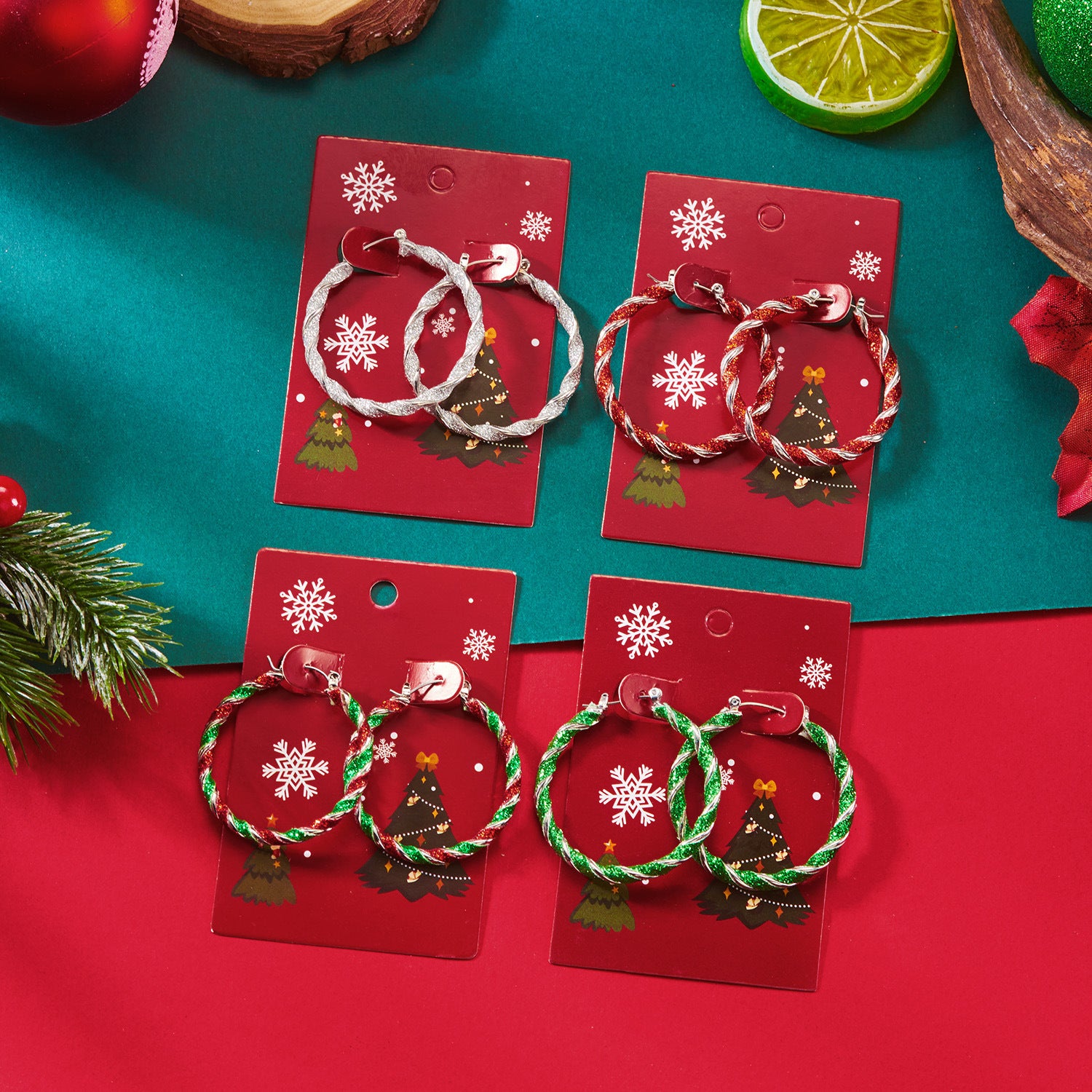 Boucles d'oreilles géométriques en spirale colorée rouge et vert en gros