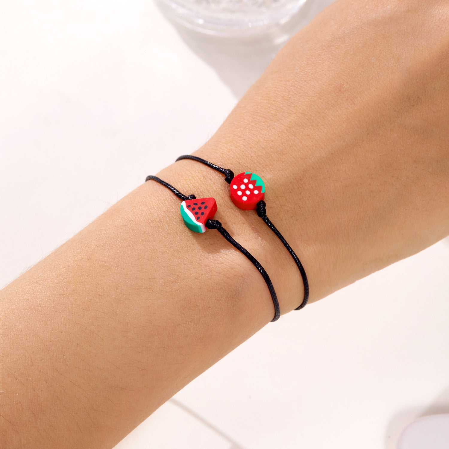 Wholesale fruit bracelet soft pottery watermelon strawberry woven paper card bracelet