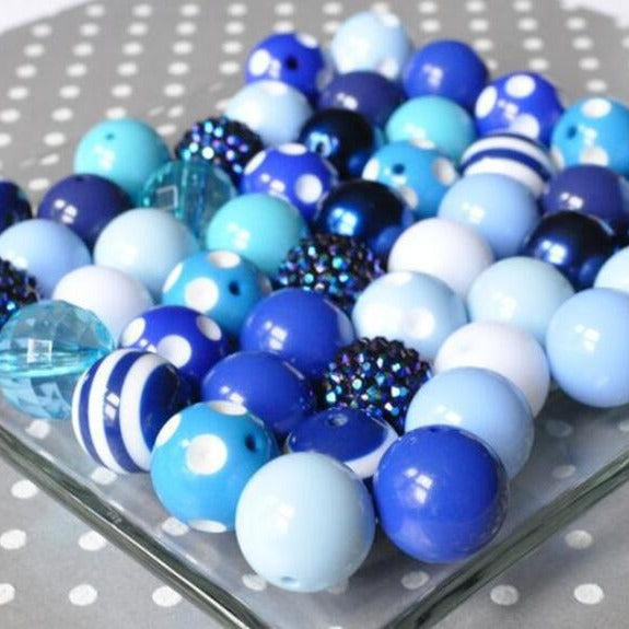 Wholesale 50pcs/pack Mixed Color 20MM Blue Acrylic Bubblegum Beads ACC-BDS-NiJia040