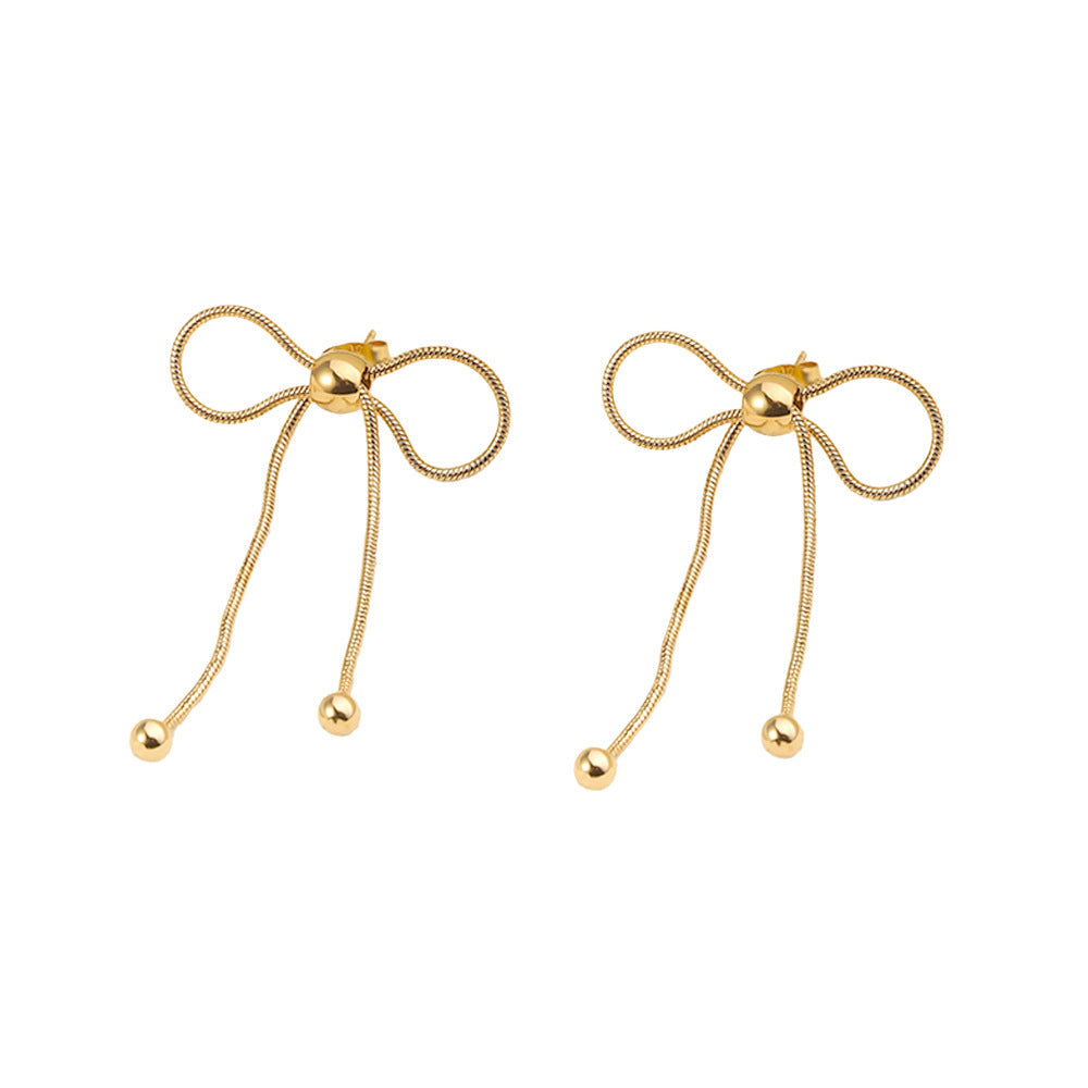 Wholesale Bow Tassel Earrings Stainless Steel Snake Bone Chain Braided Bow Earrings