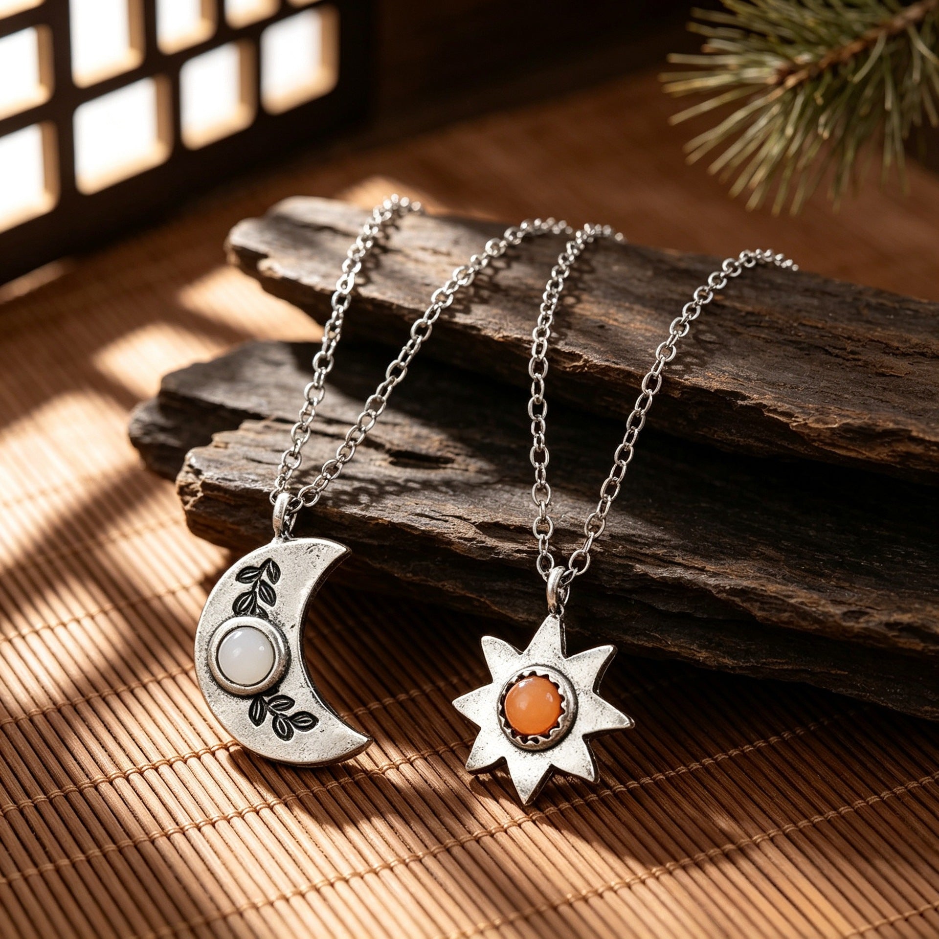 Wholesale Alloy Bohemian Vintage Star Moon Pendant Necklace With Sun Moon Gemstone Design Fashion Jewelry For Resale