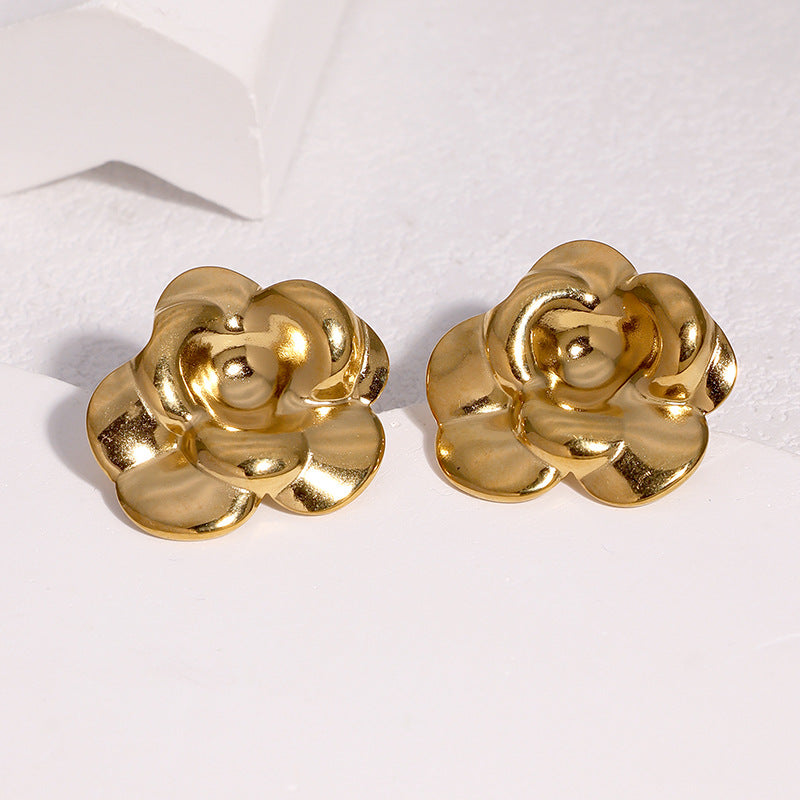 Wholesale Fashion Sweet Flower Earrings Stainless Steel Gold Plated French Minimalist For Party Gift Boutique Resale