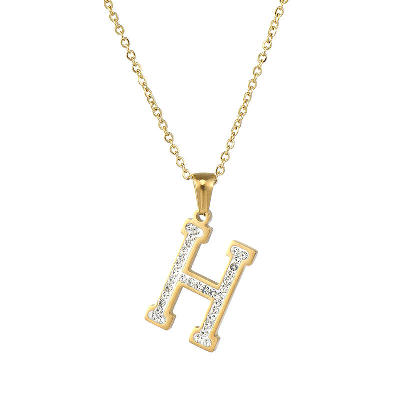 Wholesale  stainless steel diamond letter necklace