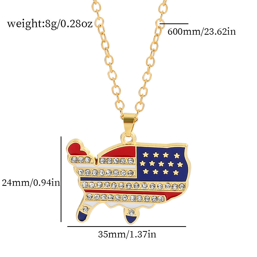 Wholesale American Independence Day Flag Five Pointed Star Diamond Alloy Necklace ACC-NE-MingXin001