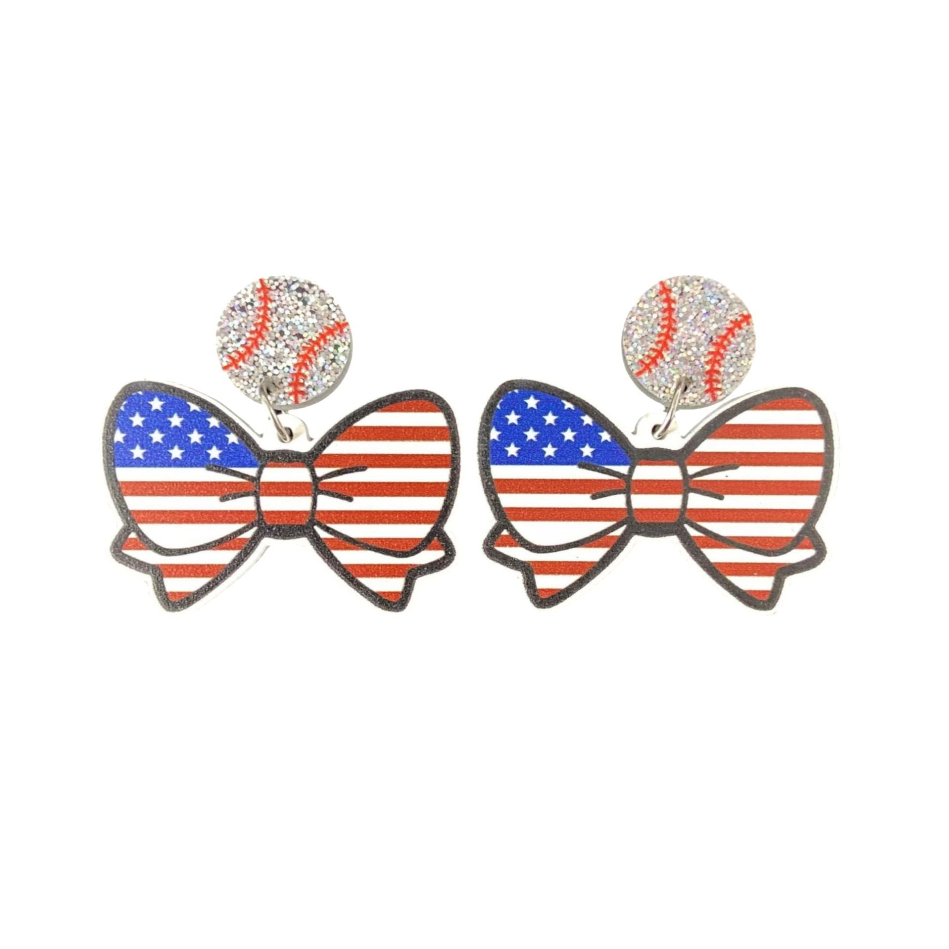 Wholesale American Flag Bow Ball Acrylic Earrings