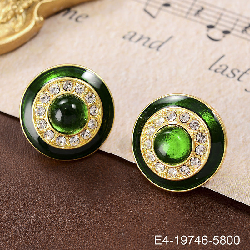 Wholesale Green Rhinestone Pearl Geometric Earrings