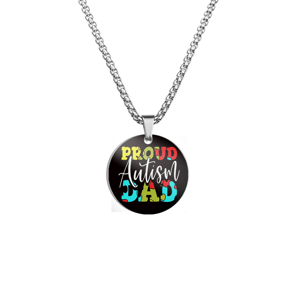 Wholesale Autism DAD Color Printed Pendant Stainless Steel Necklace Father's Day ACC-NE-HuanYu003