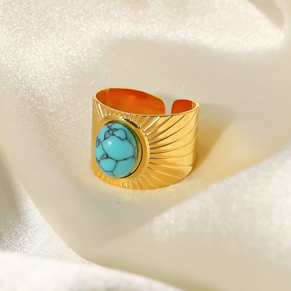 Wholesale 18k Gold Plated Turquoise Open Adjustable Stainless Steel Ring ACC-RS-Jied005