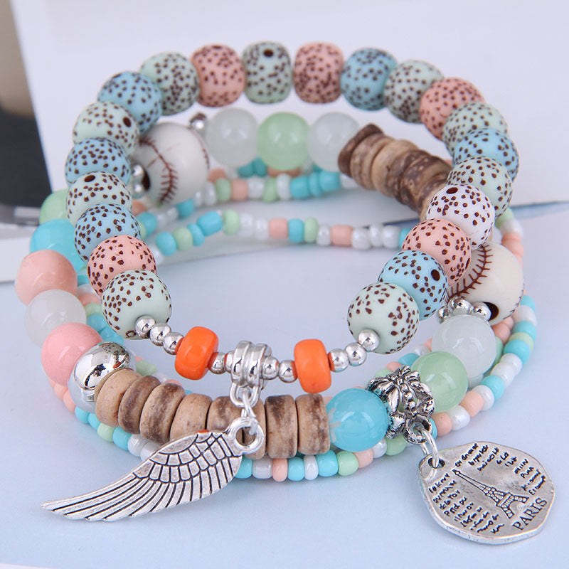 Wholesale Bohemian Disc Tower Wings Rice Beads Multi-Layer Bracelet Layered Bracelet Set ACC-BT-Weiy023