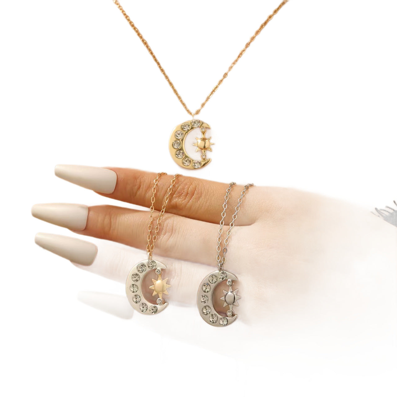 Wholesale Moon Sun Pendant Necklace Gold Silver Layered Chain Boutique Resale Fashion Accessory