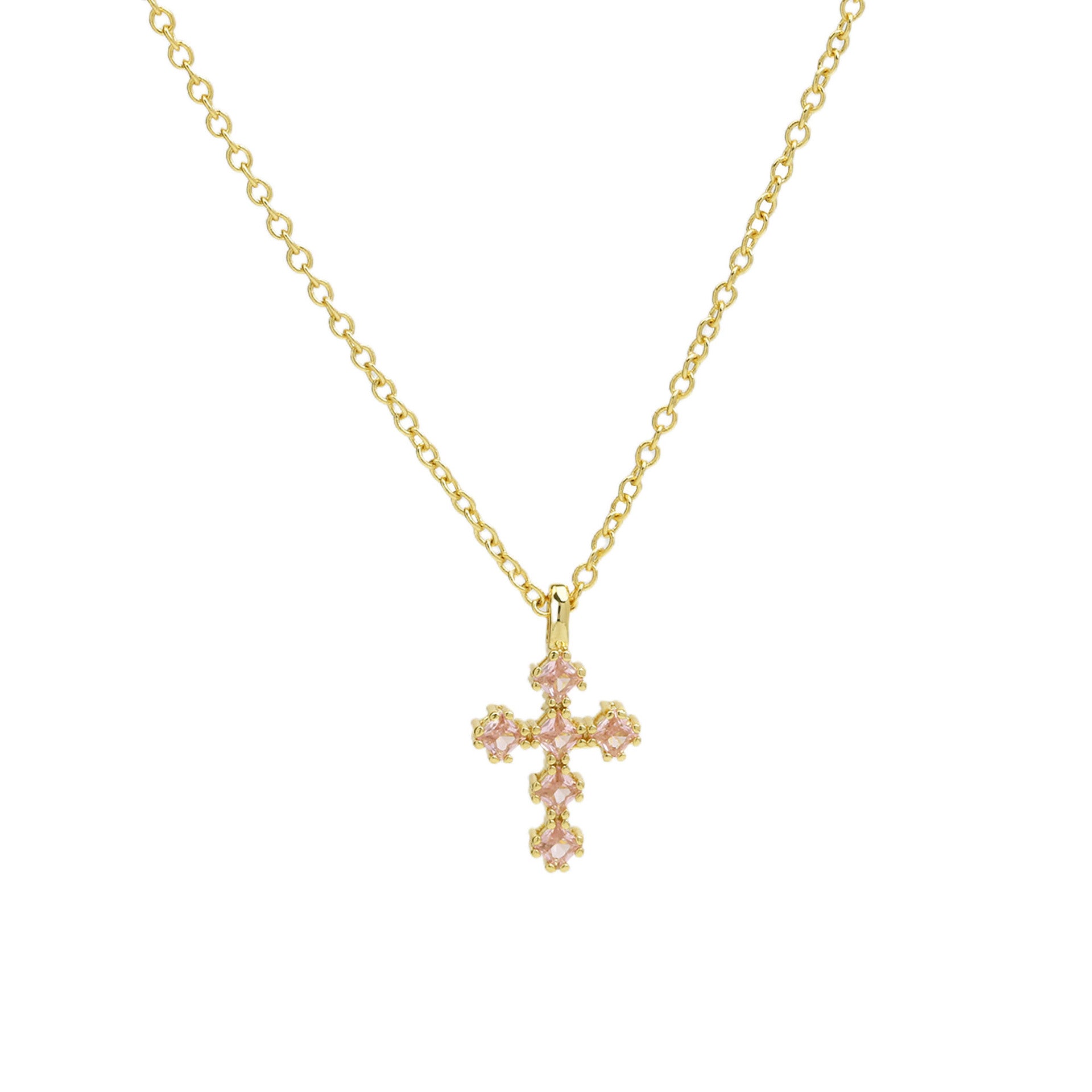 Wholesale 18k Brass Colored Zirconium December Birthstone Cross Pendant Necklaces ACC-NE-BaiYi004