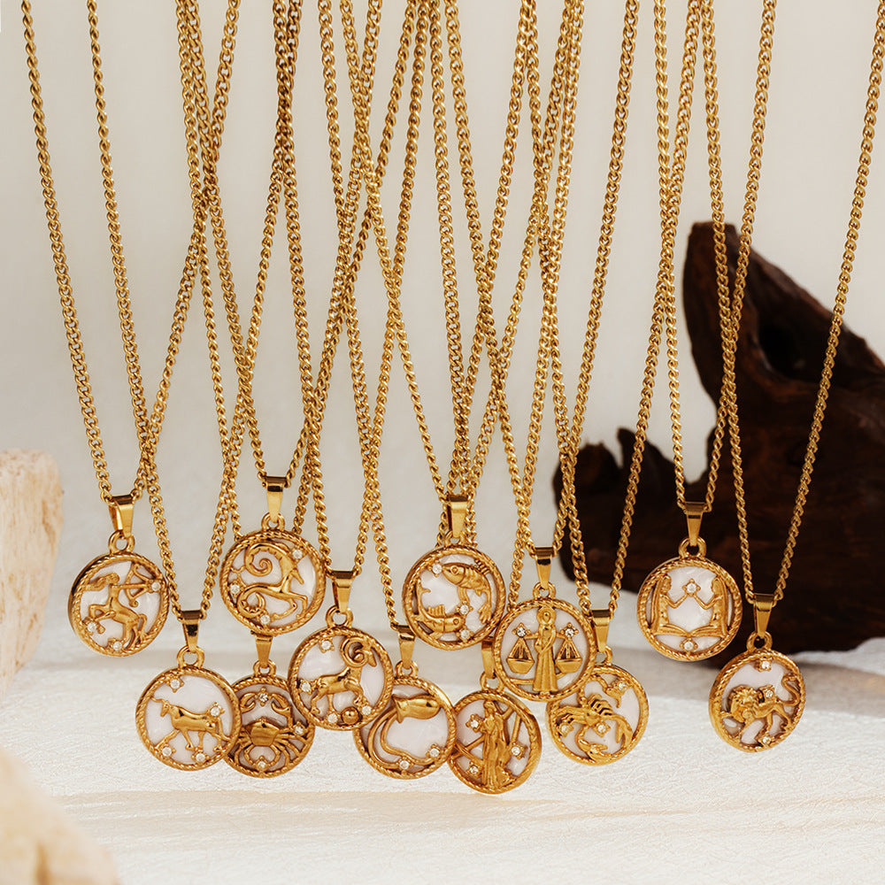 Wholesale Stainless Steel Zodiac Pendant Necklace Round PVD Electroplated Fashion Accessory for Everyday Wear