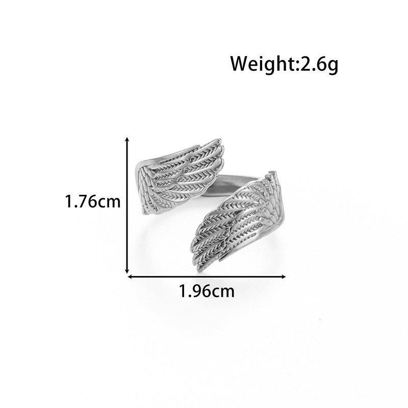 Wholesale Titanium steel hollow love angel wing adjustable ring