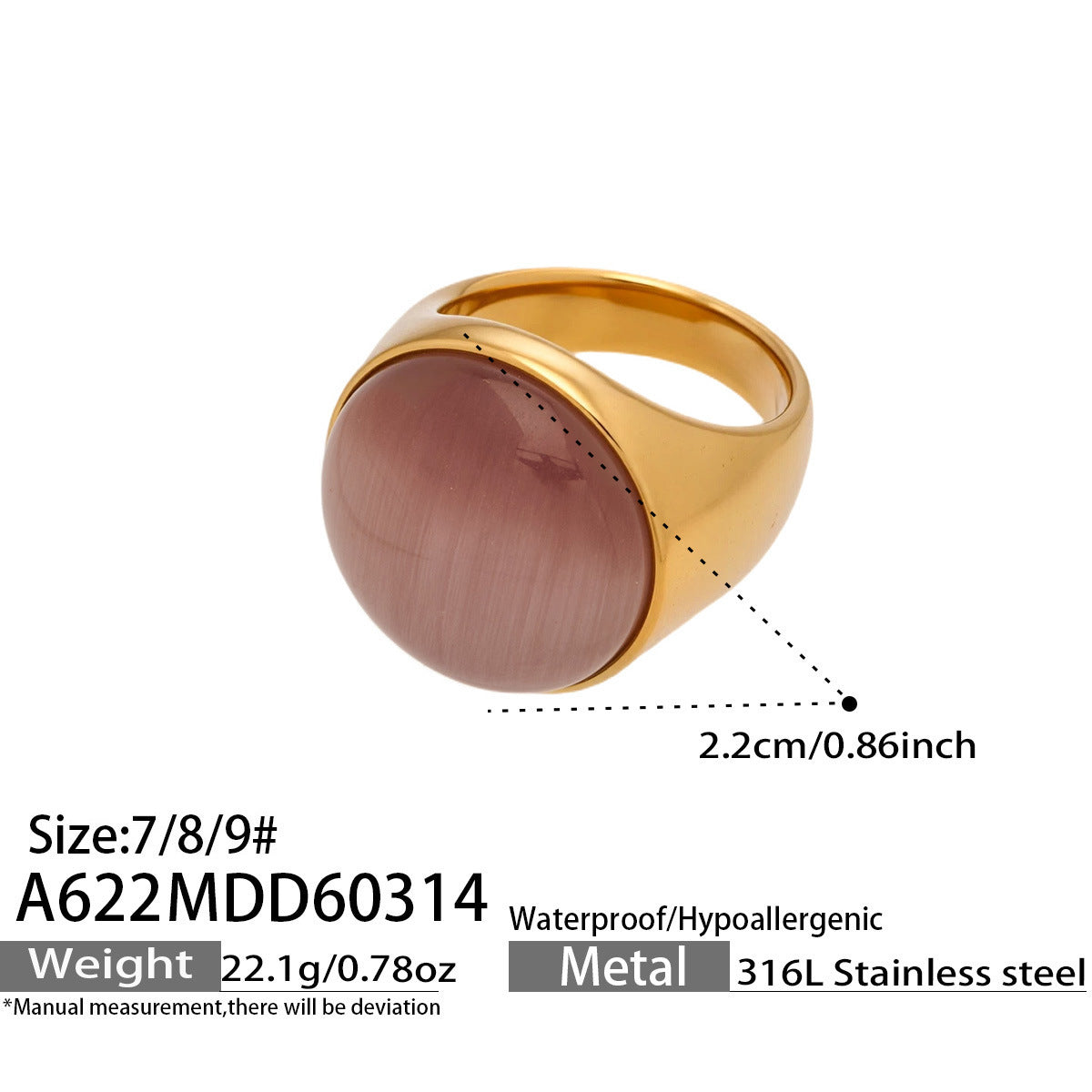 Wholesale Elegant Light-Luxury Stainless Steel Oval Opal Ring