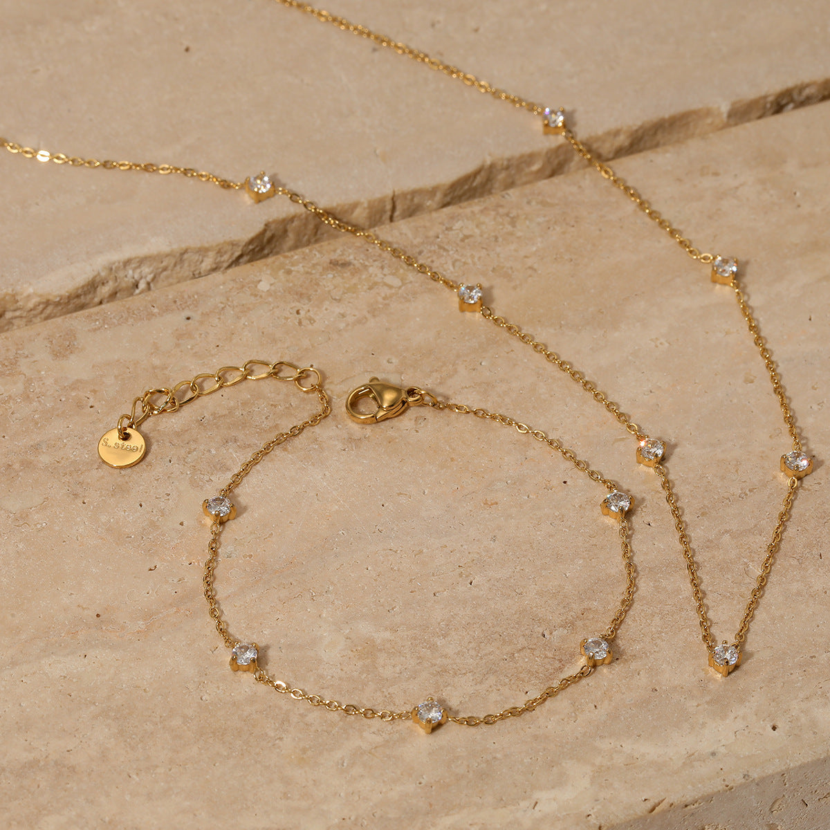 Wholesale Stainless steel zircon necklace bracelet anklet suit