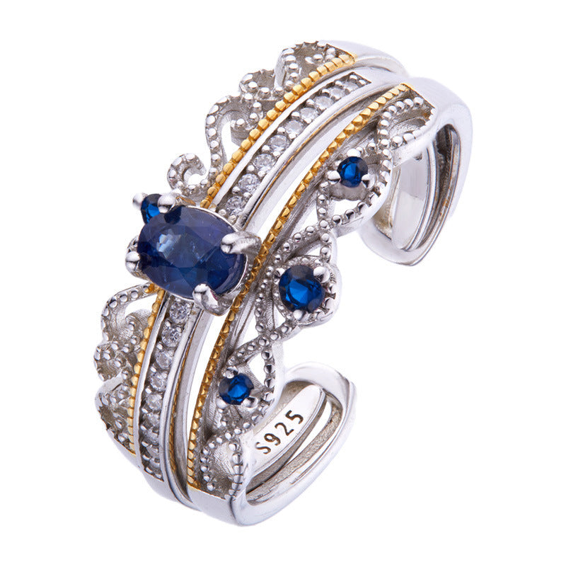 Wholesale Colorful S925 Sterling Silver Inlaid Natural Sapphire Ring