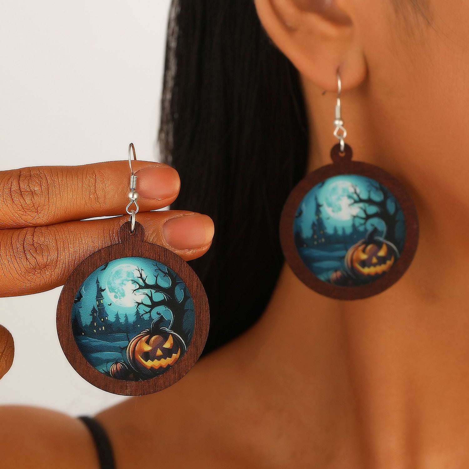 Wholesale  Ghost Pumpkin Printed Wood Drop Earrings Fashion Accessory for Gift Boutique Resale