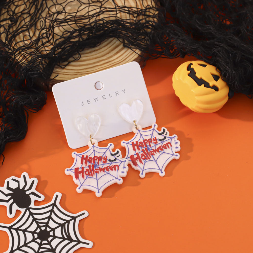 Wholesale  Acrylic Pumpkin Lantern Bat Earrings