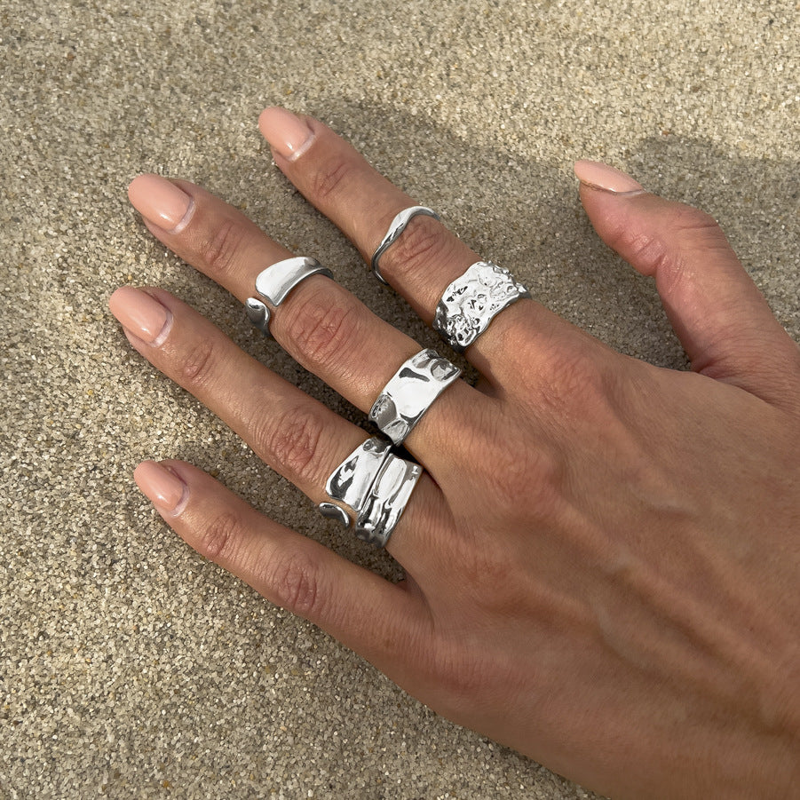 Wholesale Irregular liquid metal pleated glossy rings