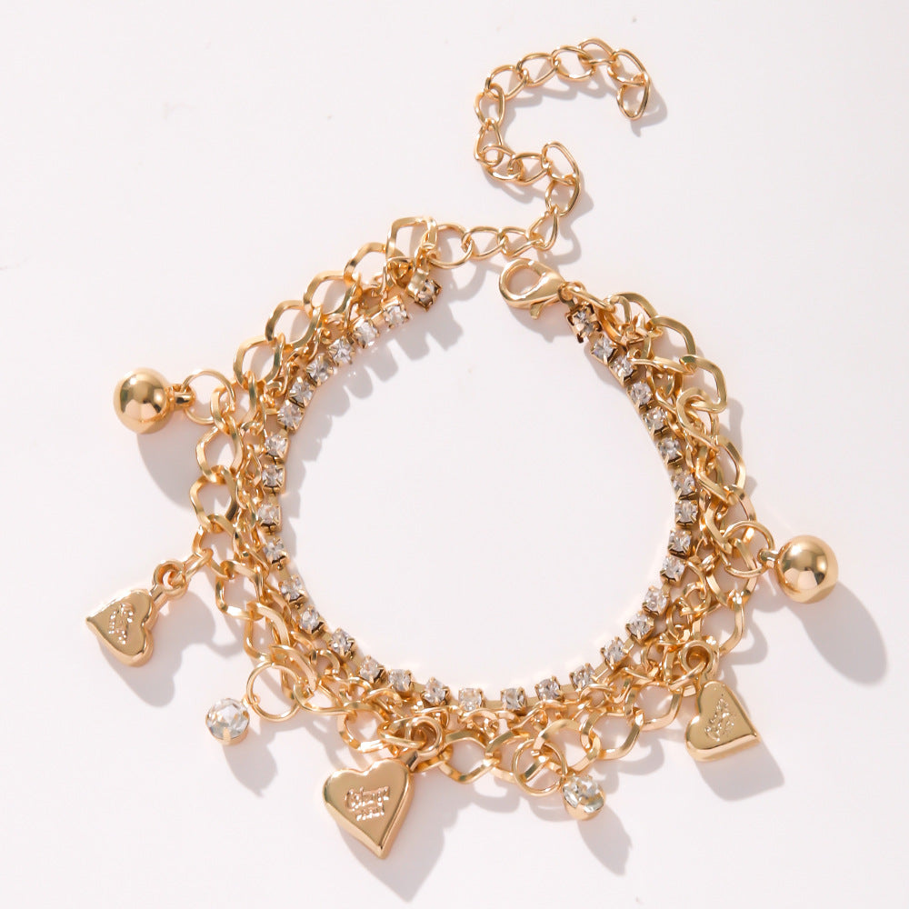 Wholesale Trendy Multi-Layer Love Rose Adjustable Pendant Bracelet Electroplated Alloy Jewelry Accessory