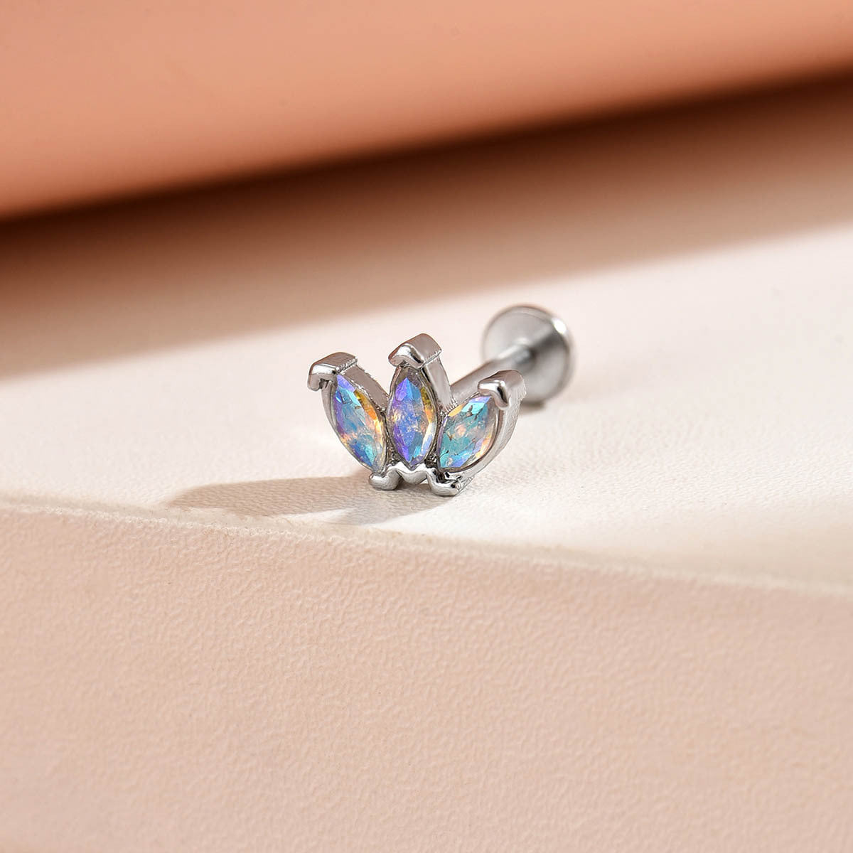 Wholesale 316L Internally Threaded Flat-Back Stud Piercing with Zircon Inlay