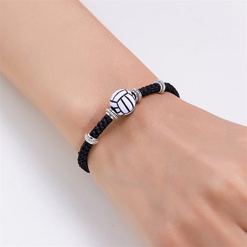 Wholesale volleyball ball bracelet sporty football black rope woven resin bracelet