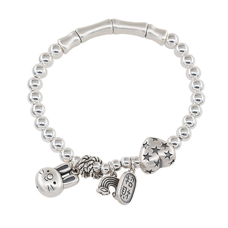 Wholesale  luxury  925 sterling silver beaded bamboo rabbit bracelet
