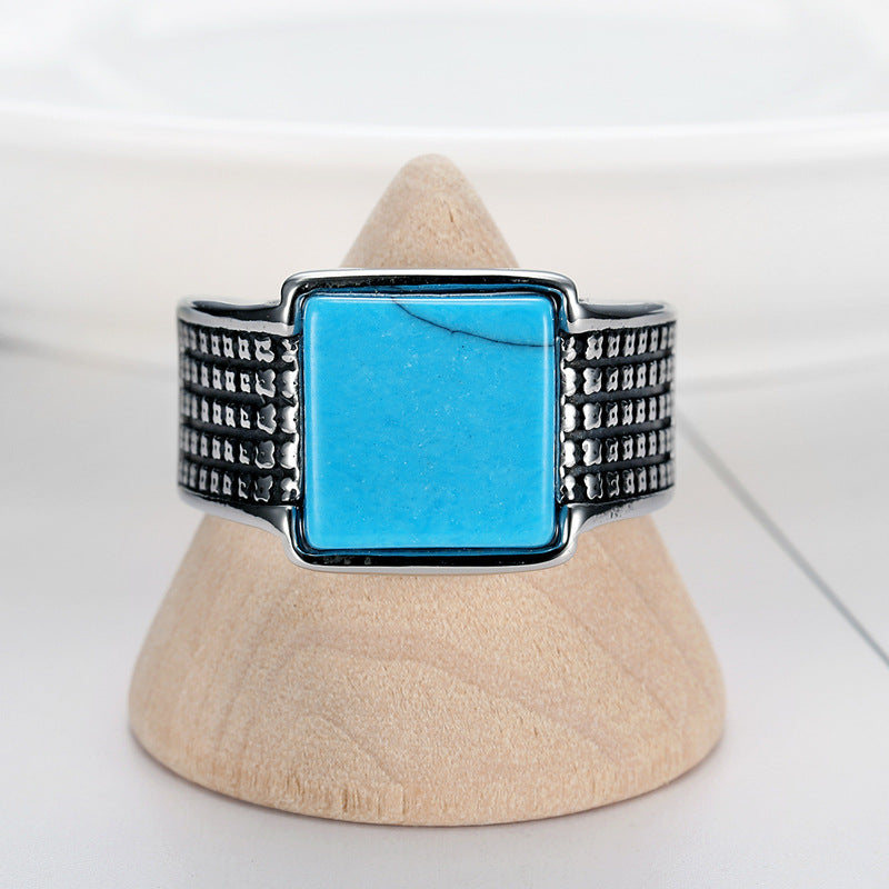 Wholesale Vintage Personalized Stainless Steel Square Blue Turquoise Ring ACC-RS-Moer010